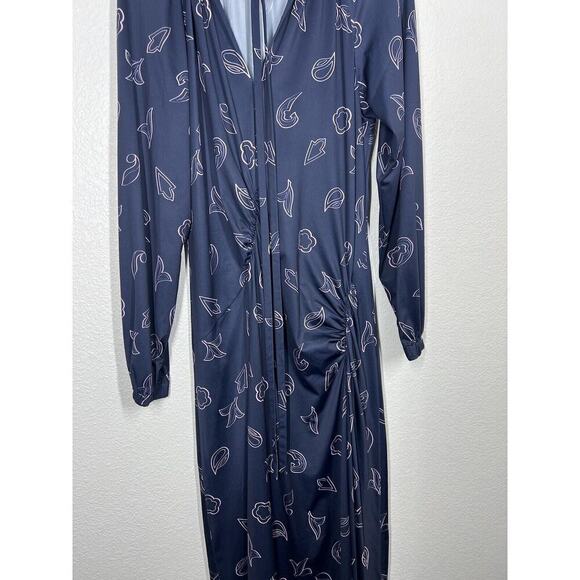 Tibi Remi Print Jersey Midi Dress Size 6 Navy Shirred Long Sleeves - Picture 2 of 7